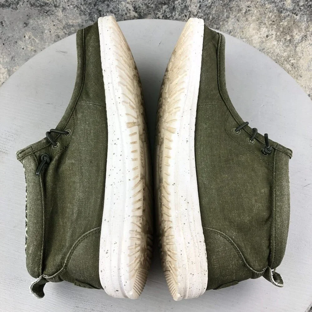 Hey Dude Men's Size 10 Wally Mid Canvas Olive Green Casual Slip On Shoes Ankle